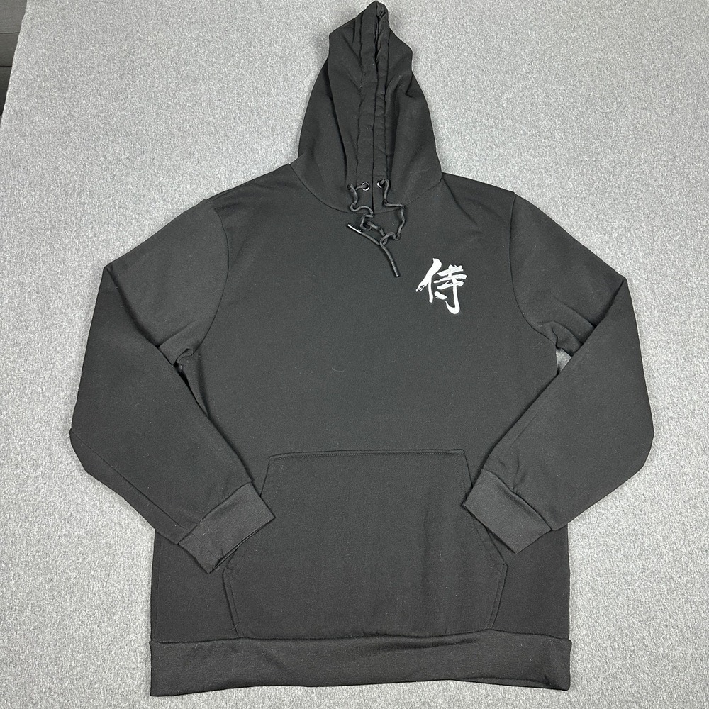 BrandMakers Samurai Graphic Hoodie Mens L Black Japanese Kanji Streetwear